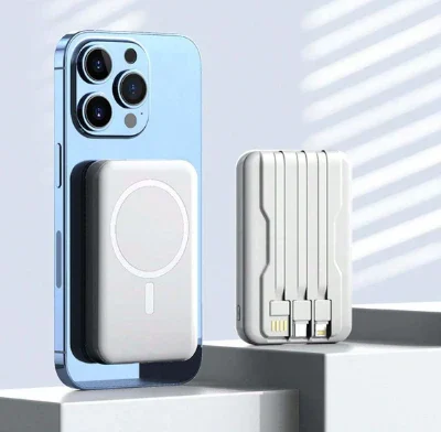 5000mAh Wireless Power Bank Built-In 3 Cables